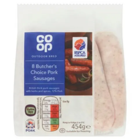 Co-op Outdoor Bred 8 Butchers Choice Pork Sausages 454g