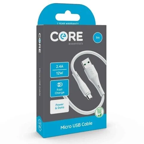 Core Micro USB Cable 1m TPE White 2.4A/12W Fast Charge (95910732)