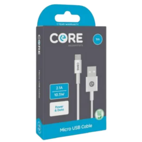 Core Micro USB Cable 2m TPE White 2.1A/10.5W