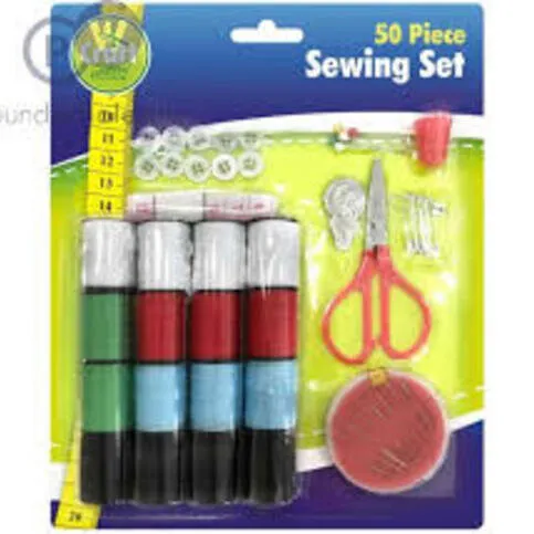 Craft Central - Sewing Set x50 pieces (thread, pins, tape, scissors, thimble, needles etc)