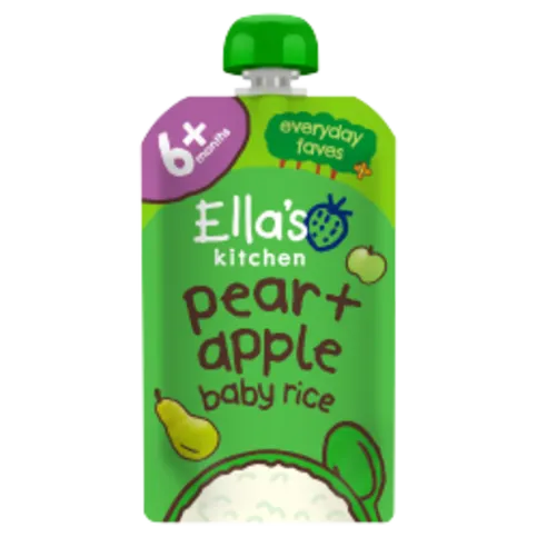ELLAS KITCHEN ORGANIC PEAR & APPLE BABY RICE POUCH 4+ MONTHS 120G