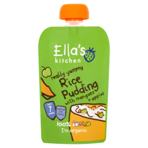 Ella's Kitchen Organic Rice Pudding with Mangoes and Apples Baby Pouch 7+ Months 80g