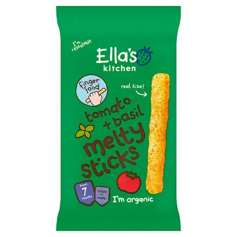 Ella's Kitchen Organic Tomato and Basil Melty Sticks Baby Snack 7+ Months 16g