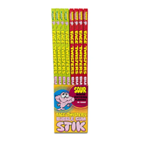 Face Twisters Big Stik Sour Bubble Gum - Strawberry/Green Apple 2.1 oz (62g)