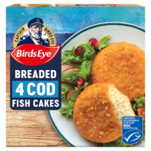 FROZEN: BIRDS EYE BREADED COD 4 FISH CAKES 198G