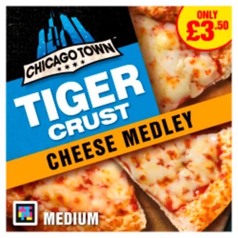 FROZEN: CHICAGO TOWN TIGER CRUST CHEESE MEDLEY PIZZA PM£3.50 305G