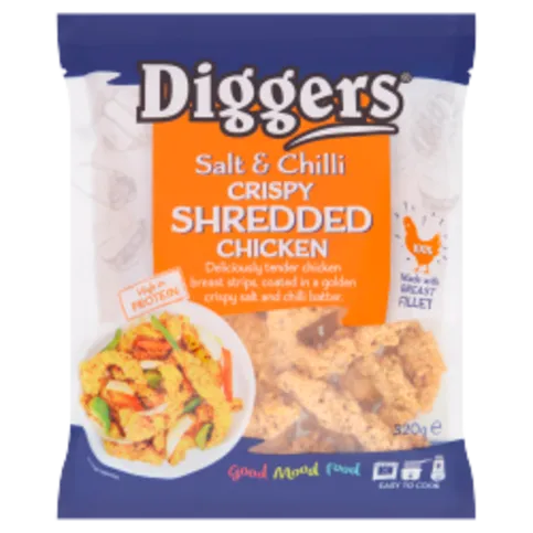 FROZEN: DIGGERS SALT & CHILLI CRISPY SHREDDED CHICKEN 320G