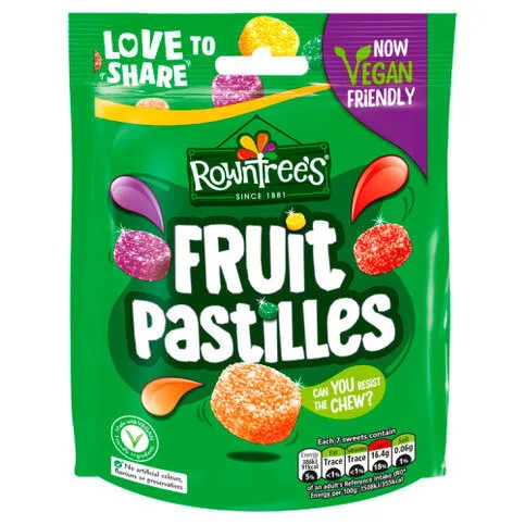 Rowntree's Fruit Pastilles Vegan Friendly Sweets Sharing Bag 143g