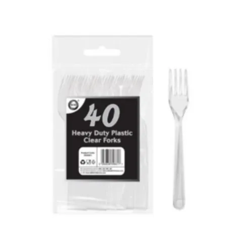 Heavy Duty 40 Plastic Clear Forks Reusable & Washable