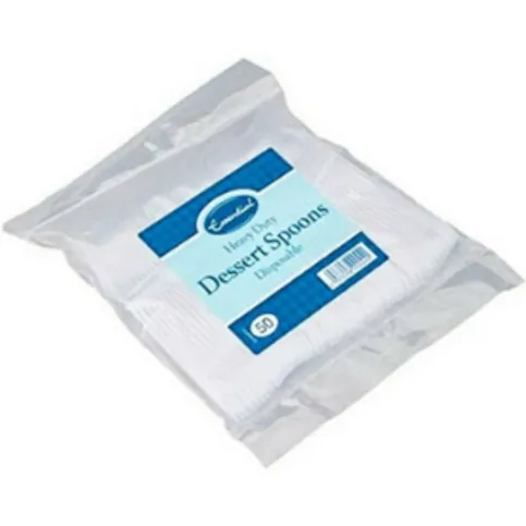 Heavy Duty Clear Plastic Dessert Spoons 50 Pack