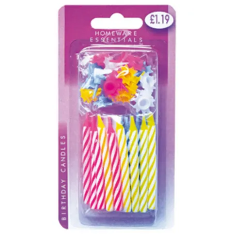 Homeware Essentials Birthday Candles & Holders 24 Pack