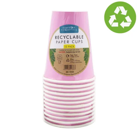 Homeware Essentials Recyclable Paper Cups Pink 12pk