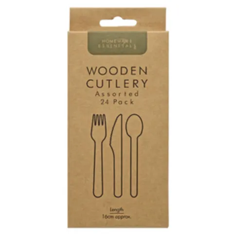 Homeware Essentials Wooden Cutlery 24 Pack