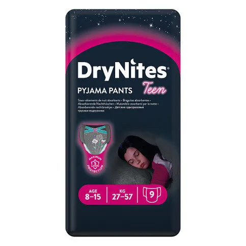 Huggies DryNites, Pyjama Pants, Girl, 8-15 Years (27-57kgs), 9 Pants