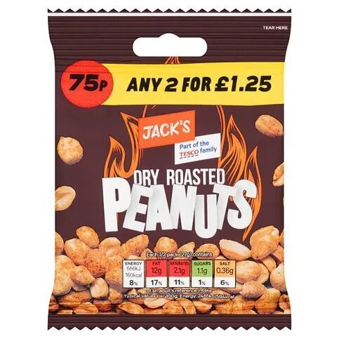 Jacks Dry Roasted Peanuts 75p 60g