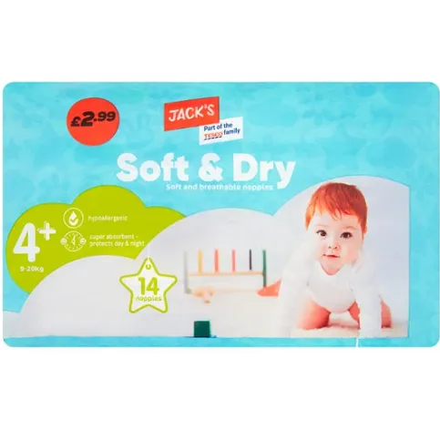 Jacks Soft & Dry 14 Nappy's Size 4+