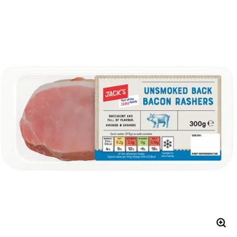 Jack's Unsmoked Back Bacon Rashers 300g