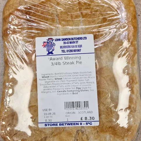 John Dawsons Butchers 3/4lb Steak Pie