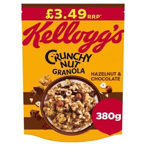 KELLOGGS CRUNCHY NUT GRANOLA HAZELNUT & CHOCOLATE PM£3.49 380G