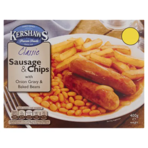 Kershaws Classic Sausage & Chips with Onion Gravy & Baked Beans 400g - Frozen Food