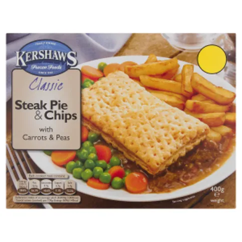 Kershaws Classic Steak Pie & Chips with Carrots & Peas 400g - Frozen Food