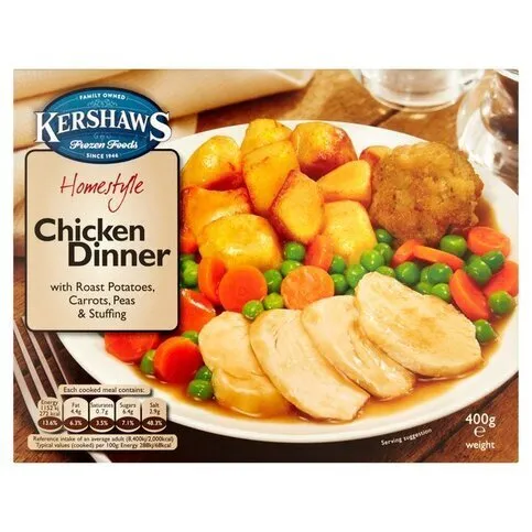 Kershaws Homestyle Chicken Dinner with Roast Potatoes, Carrots, Peas & Stuffing 400g