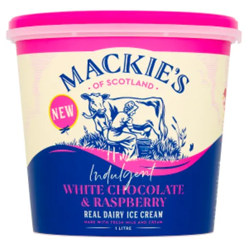 Mackie's of Scotland Indulgent White Chocolate & Raspberry Real Dairy Ice Cream 1L