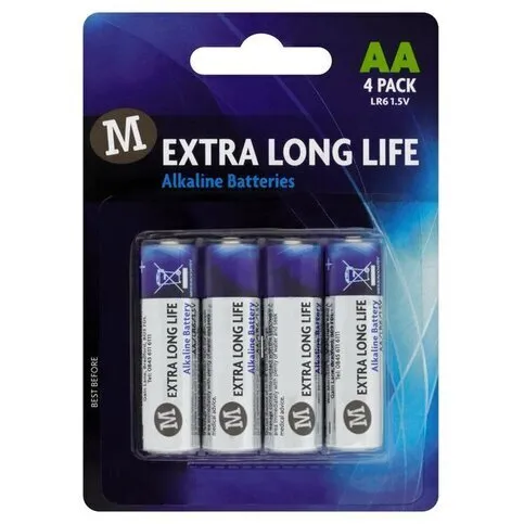 Morrisons Extra Long Life Alkaline Batteries AA 4 Pack