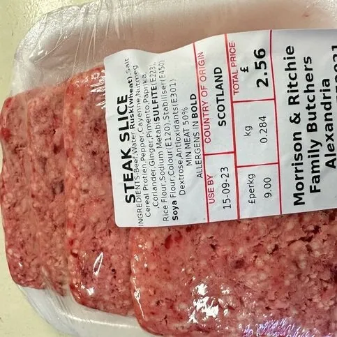 Morrison & Ritchie Family Butchers of Alexandria – Steak Square Sausage, 4 slices