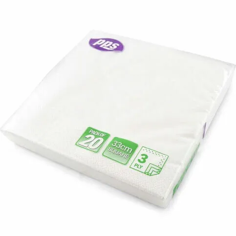 Napkin White 3ply 33cm 20 Pack