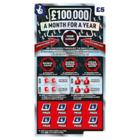 National Lottery £100,000 A Month For A Year Scratchcard Game
