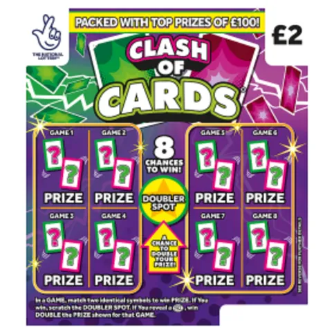 National Lottery £2 £100 Clash Of Cards Scratchcard Game
