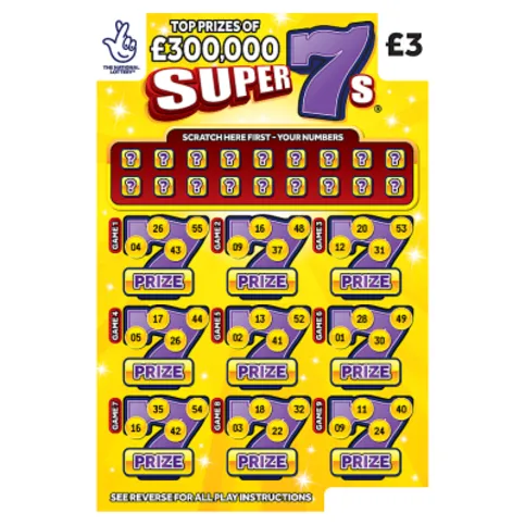 National Lottery £3 £300,000 Super 7s Scratchcard Game