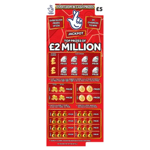 National Lottery £5 £2,000,000 £5Million Red Scratchcard Game