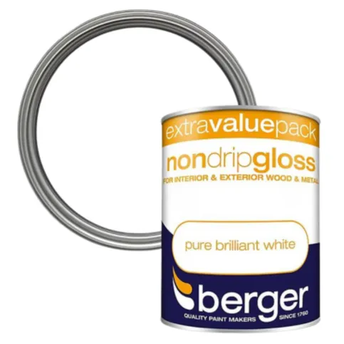 Berger Non Drip Gloss Paint Pure Brilliant White 1.25L