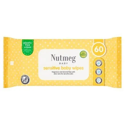 Nutmeg Sensitive Baby Wipes 60 Pack