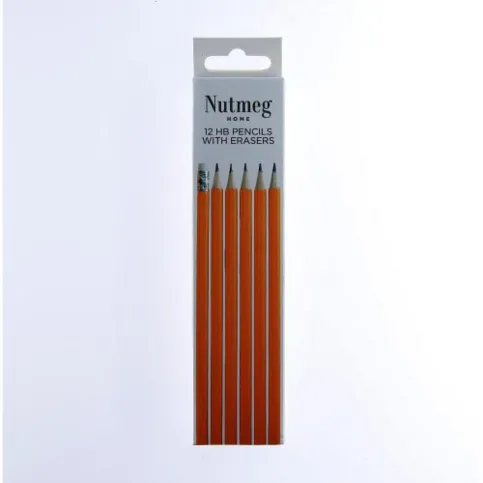 Nutmeg Wooden Hb Pencils With Eraser Top 12 Pack
