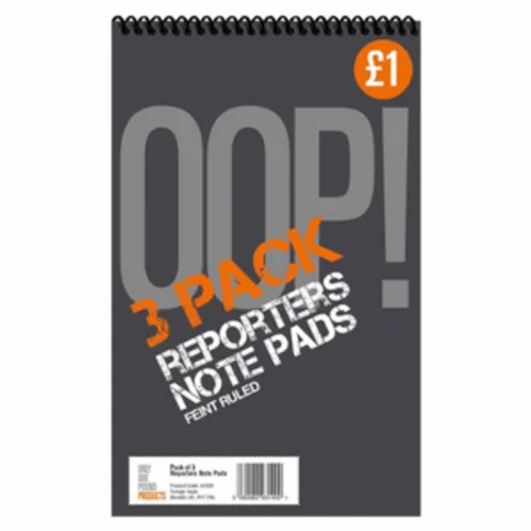 OOP! Reporters Note Pad 8" x 5" 3 Pack