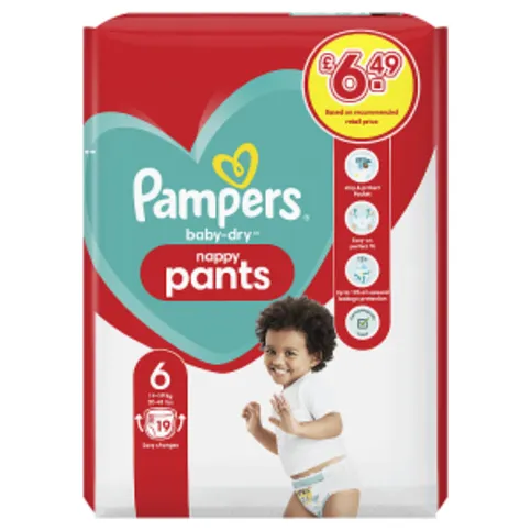 Pampers Baby-Dry Nappy Pants Size 6,  Nappies, 14kg - 19kg