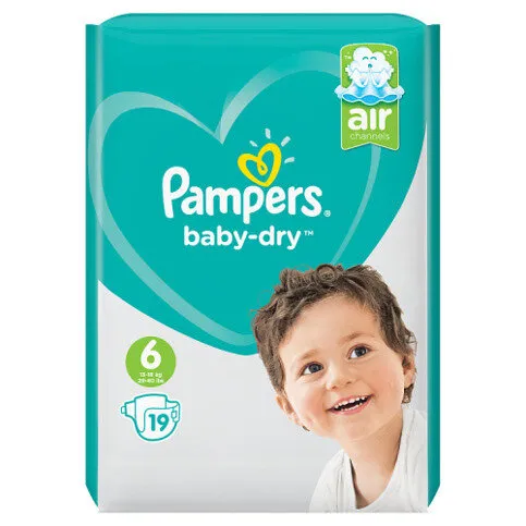 Pampers Baby-Dry Size 6, 19 Nappies, 13kg-18kg, Carry Pack