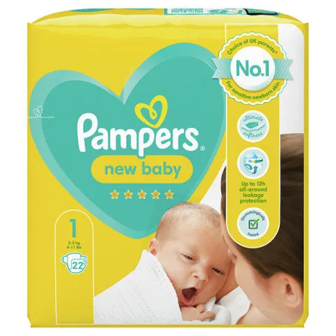 Pampers New Baby Size 1, 22 Nappies, 2kg-5kg, Carry Pack