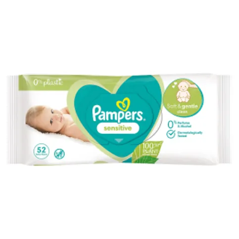 Pampers Sensitive Baby Wipes Plastic Free 1 Pack = 52 Baby Wet Wipes