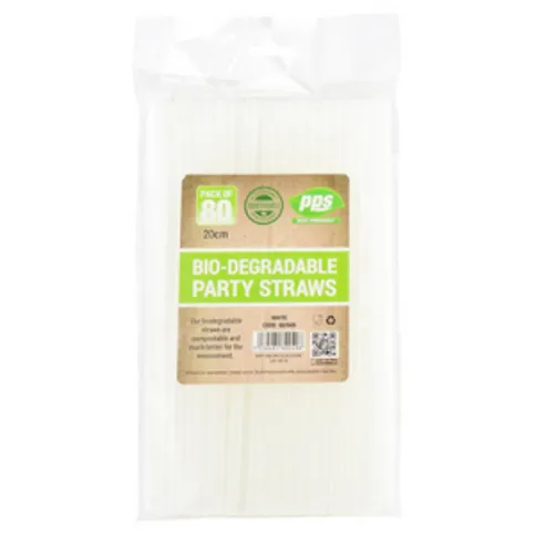 Pps Plastic White Bio Degradable Party Straws 80 Pack