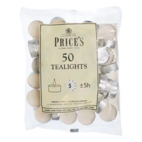 Price's White Tealights 5 hour 50 Pack