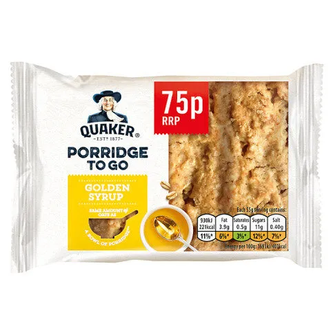 Quaker Porridge To Go Golden Syrup Breakfast Bar 55g