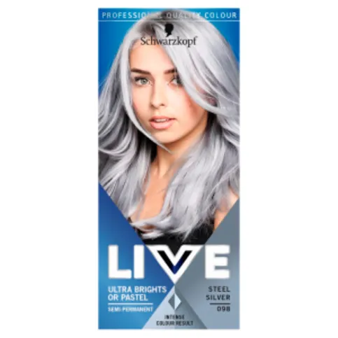 Schwarzkopf Live Ultra Brights Or Pastel Silver Hair Dye Steel Silver 98 Semi-permanent
