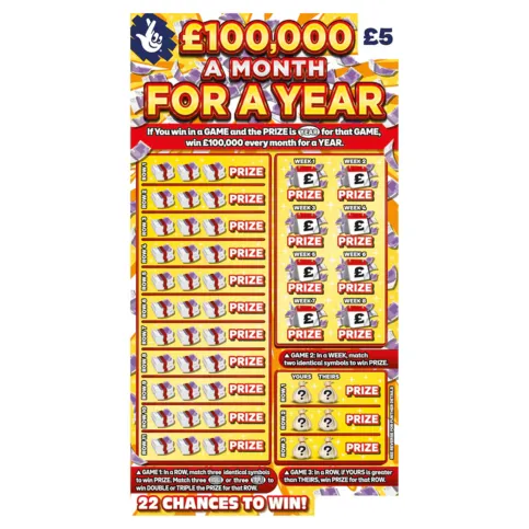 SCRATCHCARD: £100,000 A MONTH FOR A YEAR £5