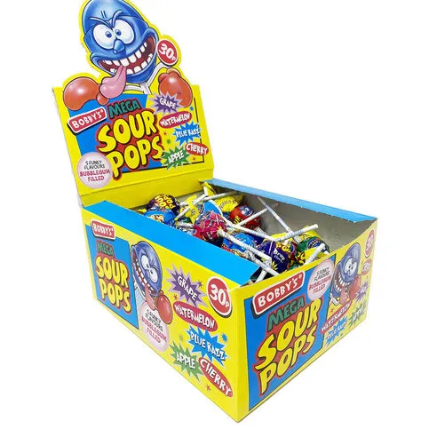 Mega Sour Pops Bubble Gum Filled Lollipop 21g