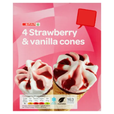 Spar Strawberry & Vanilla Cones 4 x 100ml