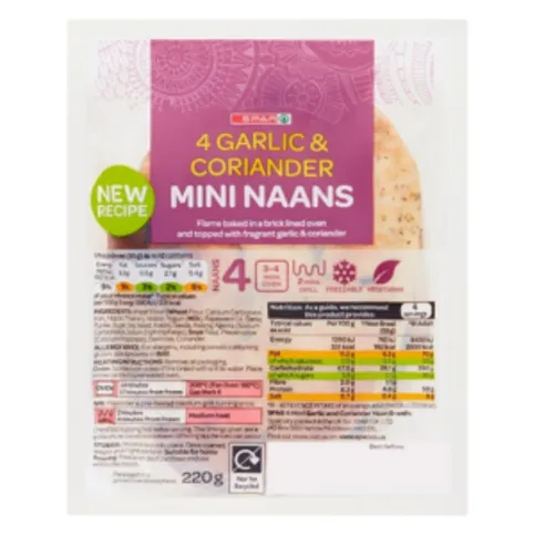 Spar Garlic & Coriander Mini Naans 4 Pack